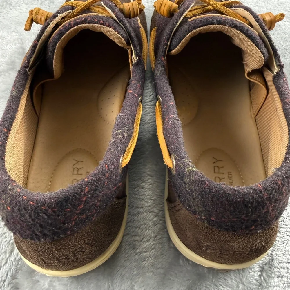 Sperry Top-Sider Women 9 Brown Suede Wool Boat Shoes Burgundy Mixed Preppy Fall